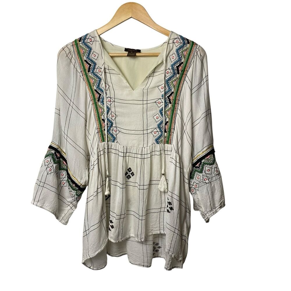 Anthro Vaneet Bahl Peasant Tunic Top Womens M Embroidered Boho Cottage Festival